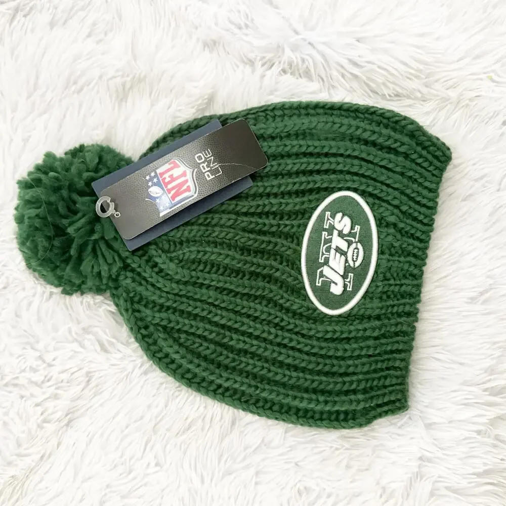 NFL PRO LINE | NWT‎ New York Jets Ribbed Pom Beanie Dark Green White Knit Hat